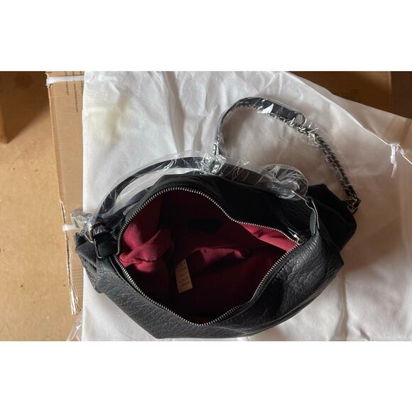 New Black Leather Shoulder Bag with Adjustable Chain Strap - Picture 5 of 6